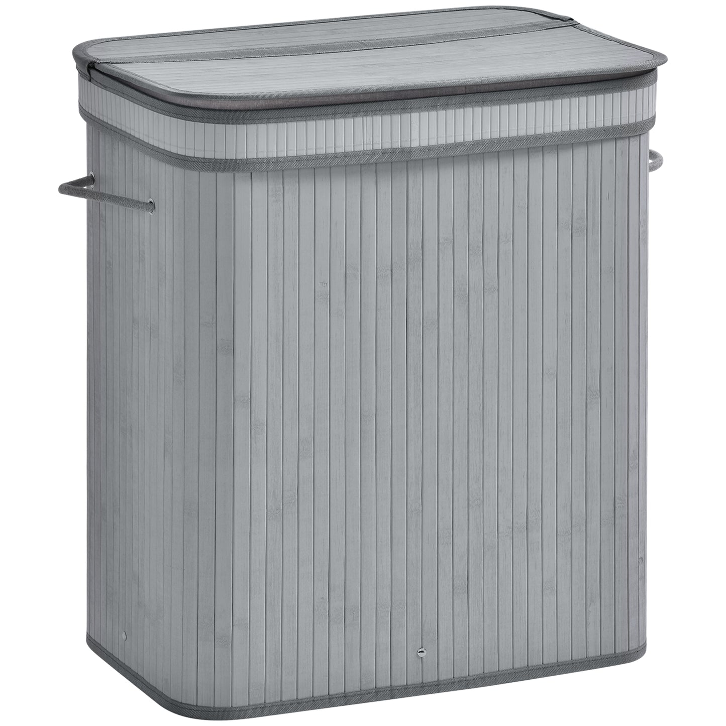 Photo of HOMCOM 100L Natural Wood Laundry Basket A Compartment w/Flip Lid Removable Lining Handles Board Base Foldable Durable Water-Resistant Dirty Clothes Storage Home Organisation Grey in Grey colour on a white background