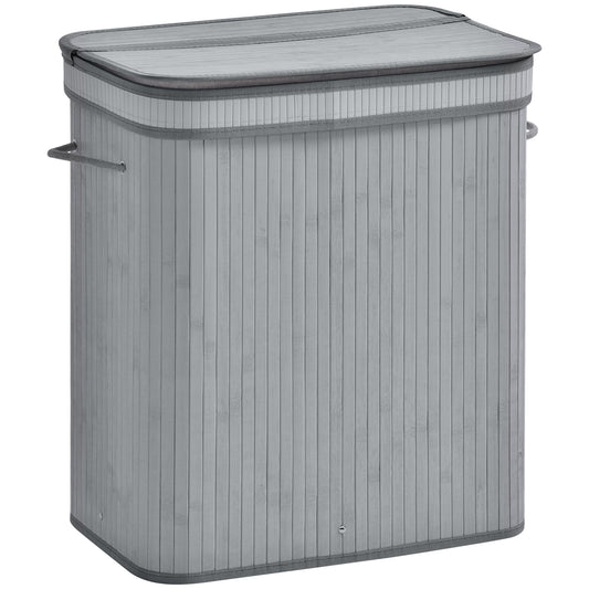 Photo of HOMCOM 100L Natural Wood Laundry Basket A Compartment w/Flip Lid Removable Lining Handles Board Base Foldable Durable Water-Resistant Dirty Clothes Storage Home Organisation Grey in Grey colour on a white background