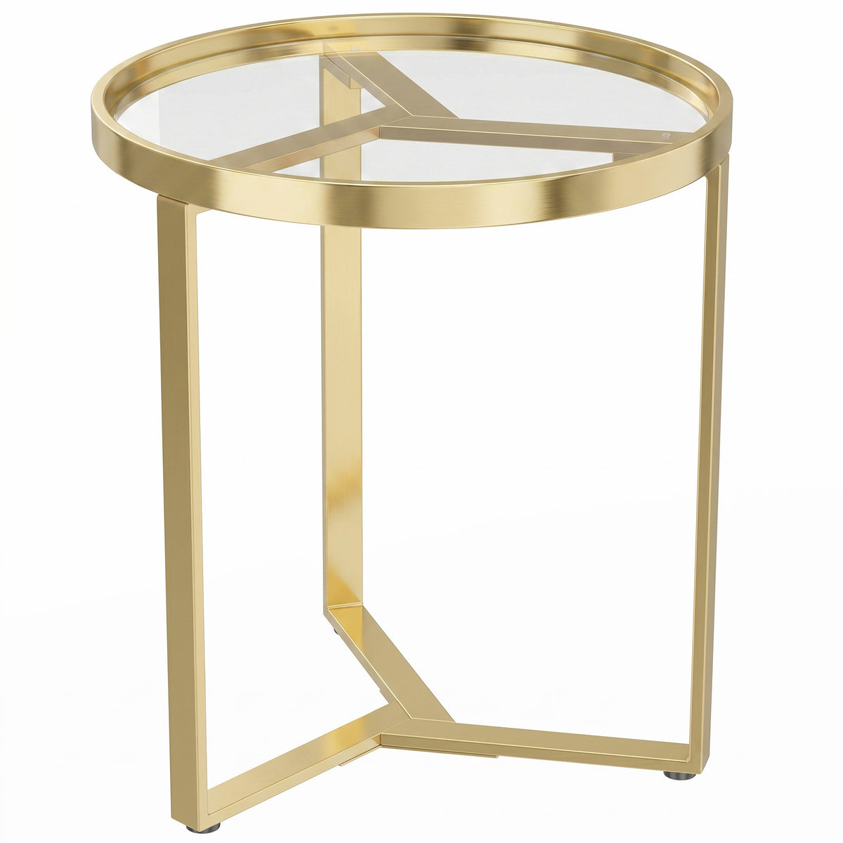 Photo of HOMCOM Round Side Table with Tempered Glass Top and Geometric Metal Frame for Small Space, Gold Tone in Tone colour on a white background