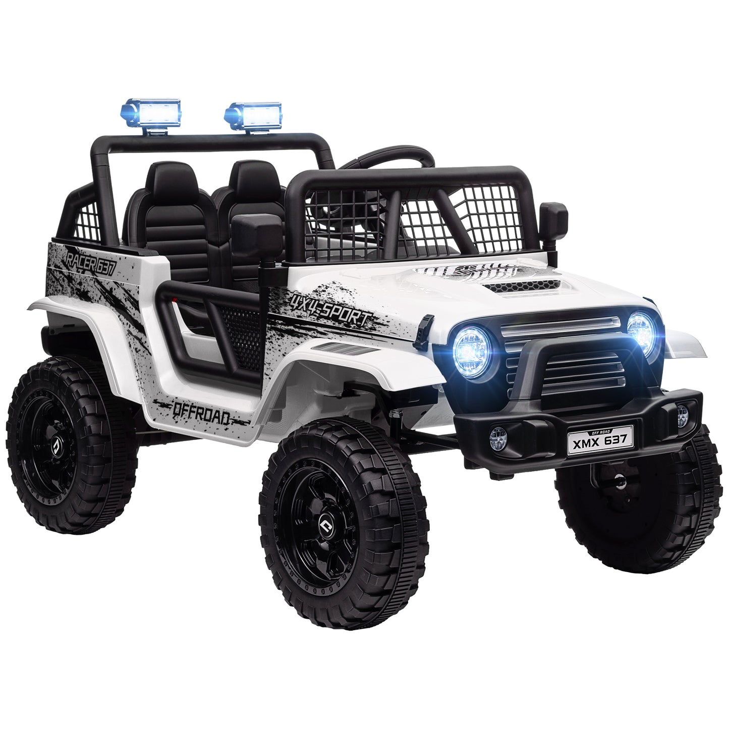 Photo of AIYAPLAY 12V Battery Powered Kids Ride-On Car, Electric Truck w/ Spring Suspension, Remote, Music, Horn, Lights, White in White colour on a white background