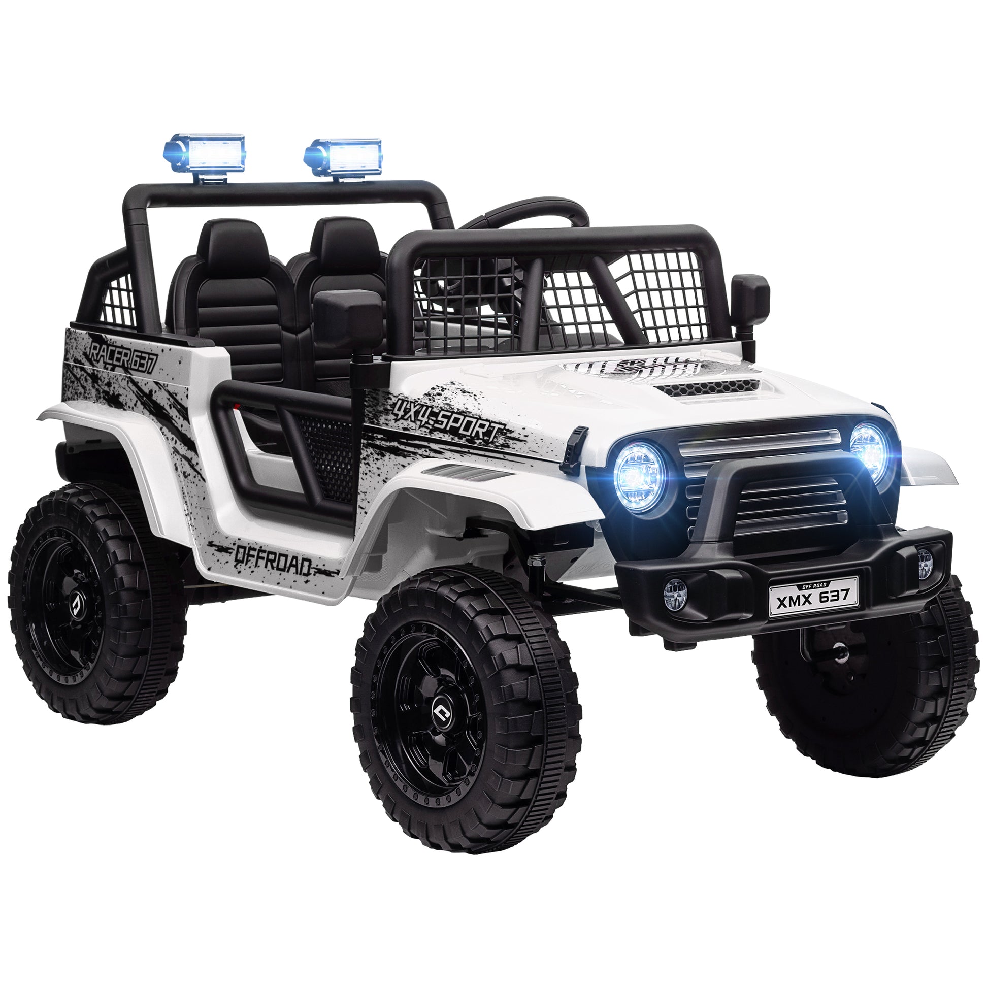 Photo of AIYAPLAY 12V Battery Powered Kids Ride-On Car, Electric Truck w/ Spring Suspension, Remote, Music, Horn, Lights, White in White colour on a white background