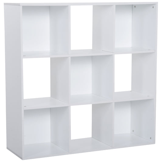 Photo of HOMCOM 3-tier 9 Cubes Storage Unit Particle Board Cupboard Bookcase Organiser Home Office Shelves, White in White colour on a white background