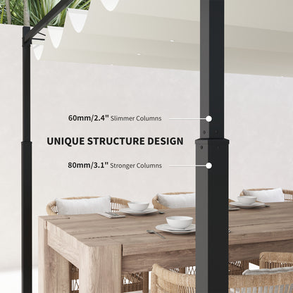 Metal pergola column detail showing slim and reinforced post sections