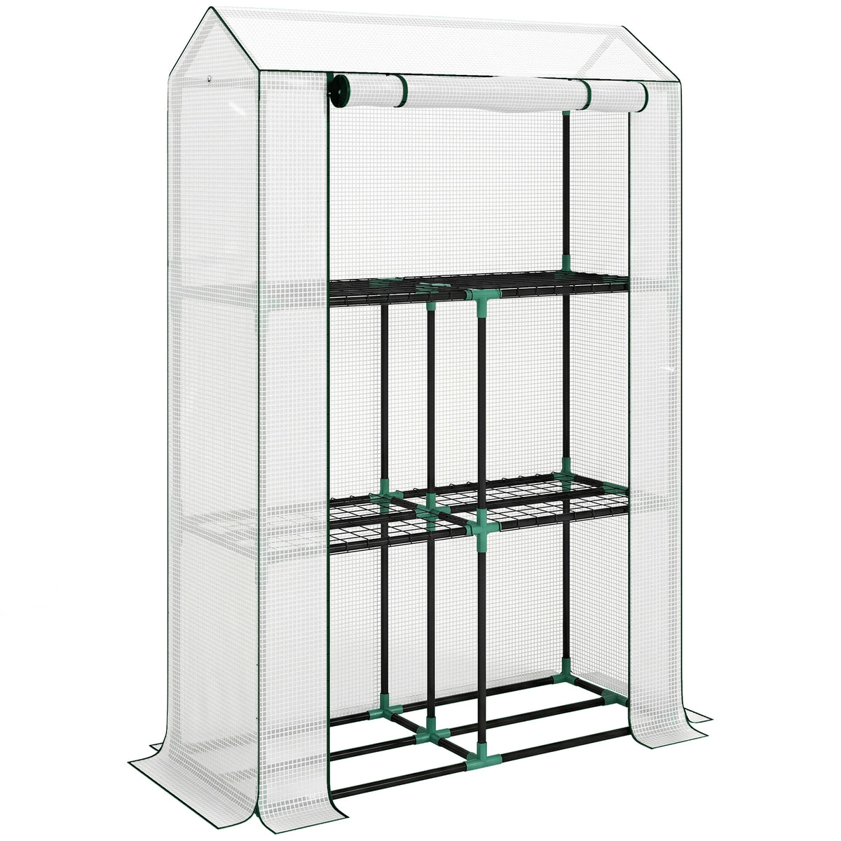 Outsunny white three-tier greenhouse with a steel frame and roll-up door