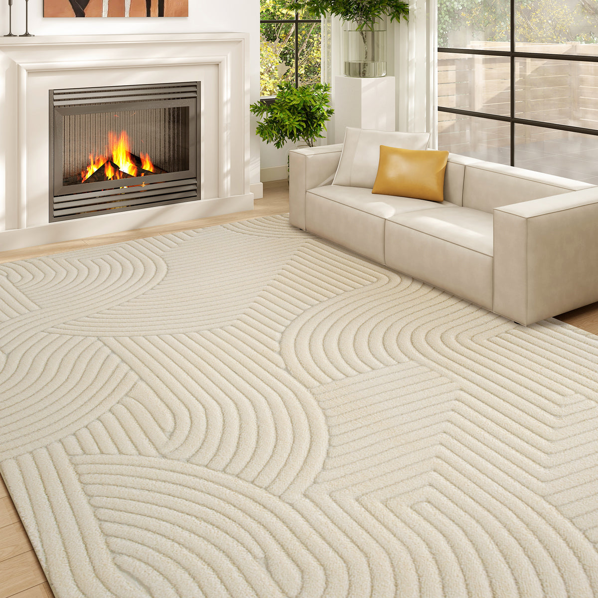 HOMCOM Modern Geometric Rug, Thick Plush, Non-Slip, 160 x 120 cm, Cream, Living Room, Bedroom, Office