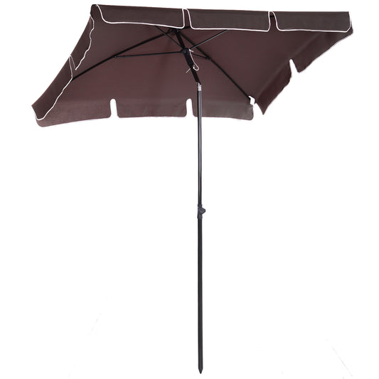 Photo of Outsunny Garden Parasol Umbrella, Outdoor Market Table Umbrella with Ruffles & Aluminium Pole, Rectangular Tilting Parasol Sun Shade Canopy, 2 x 1.3m, Brown in Brown colour on a white background