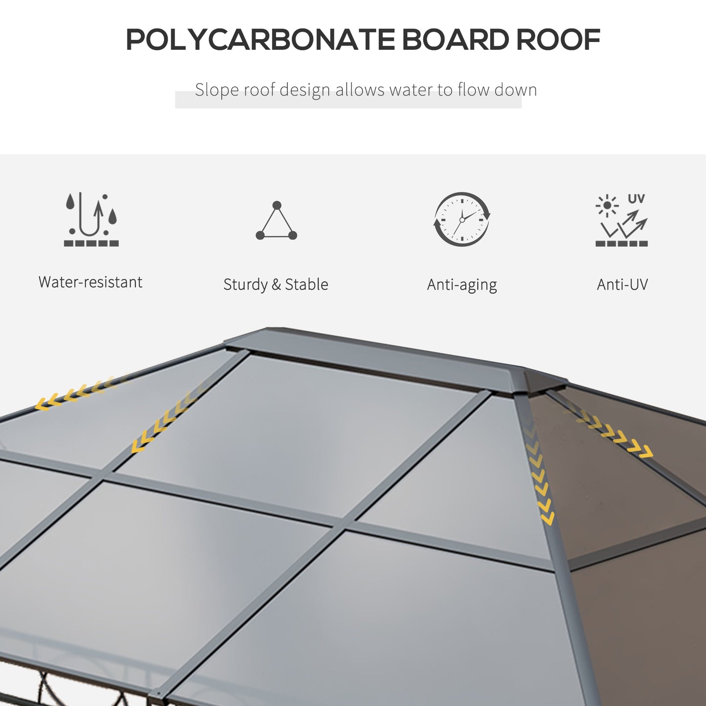 Outsunny Hardtop Gazebo Garden Pavilion w/ UV Resistant Polycarbonate Roof, Curtains, Steel & Aluminium Frame, 3 x 4(m), Grey