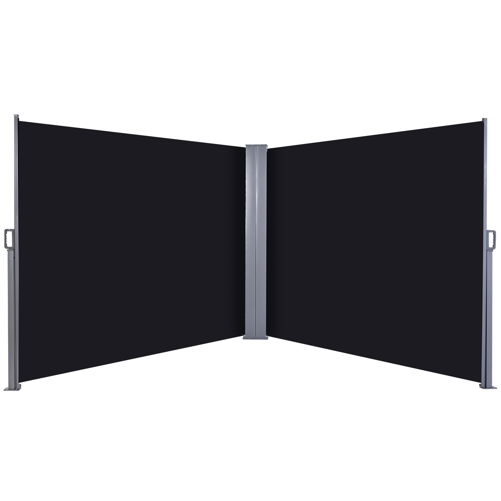 Photo of Outsunny 600 x 180 cm (HxL) Retractable Awning Double Canopy Side Privacy Protection Sun Shade Side Blind w/ Steel Frame Versatile Use In Garden Patio - Black in Black colour on a white background