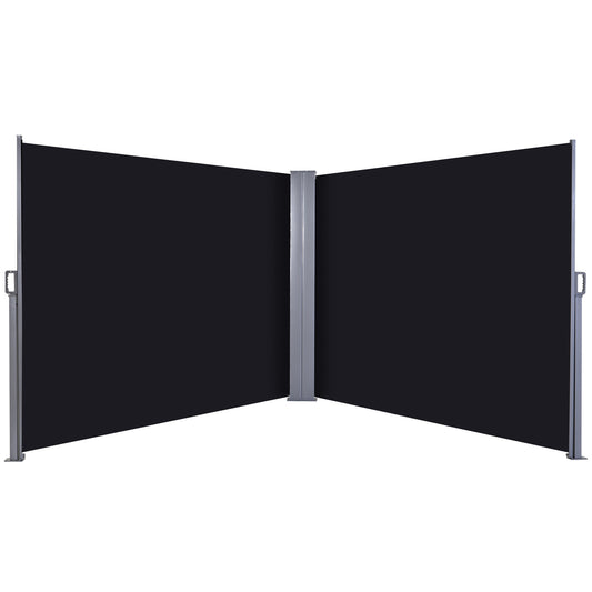 Photo of Outsunny 600 x 180 cm (HxL) Retractable Awning Double Canopy Side Privacy Protection Sun Shade Side Blind w/ Steel Frame Versatile Use In Garden Patio - Black in Black colour on a white background
