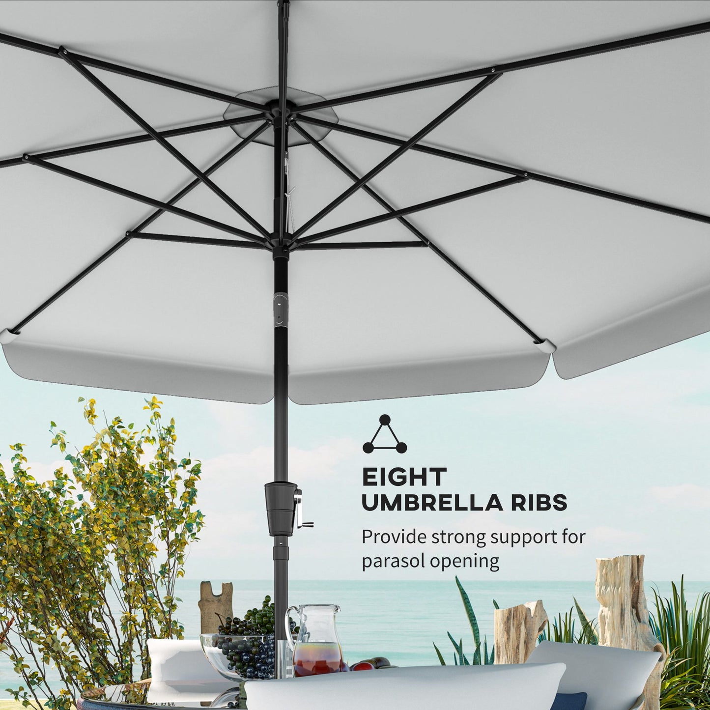 Outsunny 3 m Garden Parasol with Tilt Mechanism & Crank Handle, UPF 30+ Patio Umbrella Outdoor Table Umbrella, Light Grey