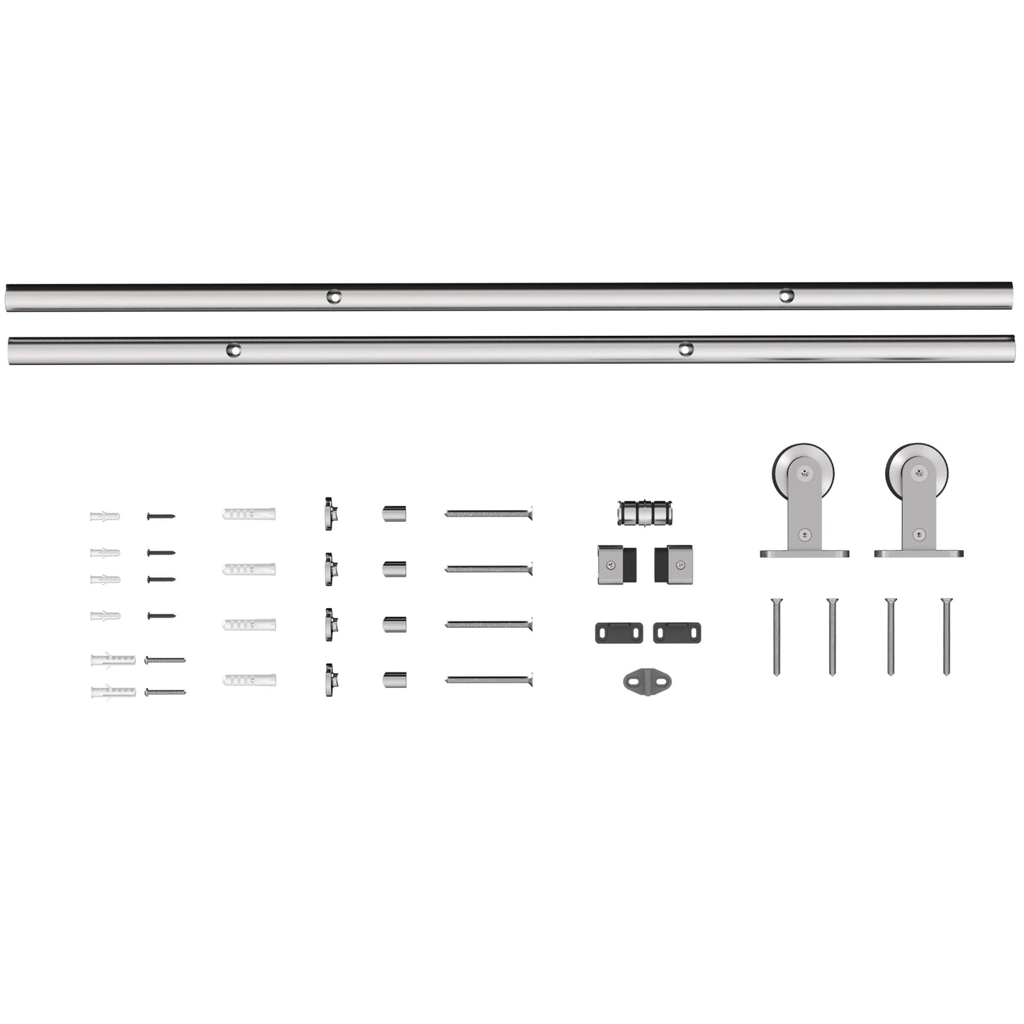 Photo of HOMCOM Sliding Door Hardware Kit Smooth Quiet 304 Stainless Steel for 180cm Track Sliver Tone in Tone colour on a white background