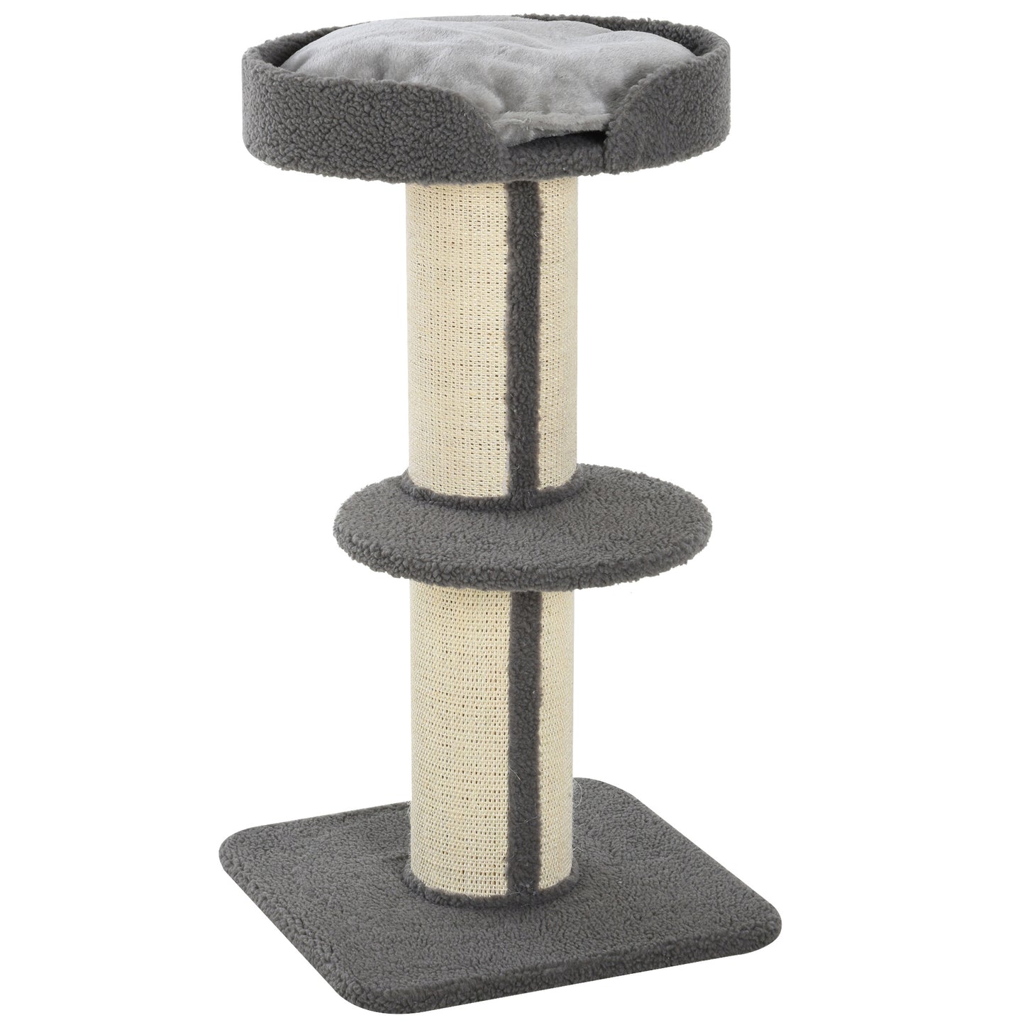 Photo of PawHut 91cm Cat Tree, Cat Tower with Scratching Post, Bed, Perch, Removable Cushion for Indoor Kittens, Grey in Grey colour on a white background