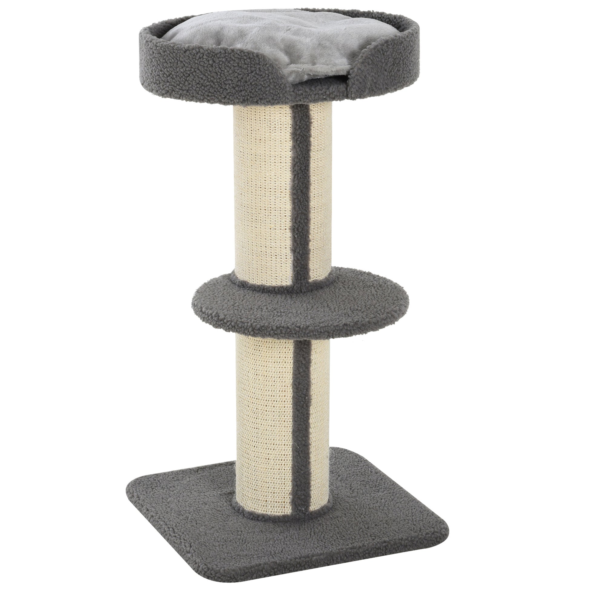 Photo of PawHut 91cm Cat Tree, Cat Tower with Scratching Post, Bed, Perch, Removable Cushion for Indoor Kittens, Grey in Grey colour on a white background