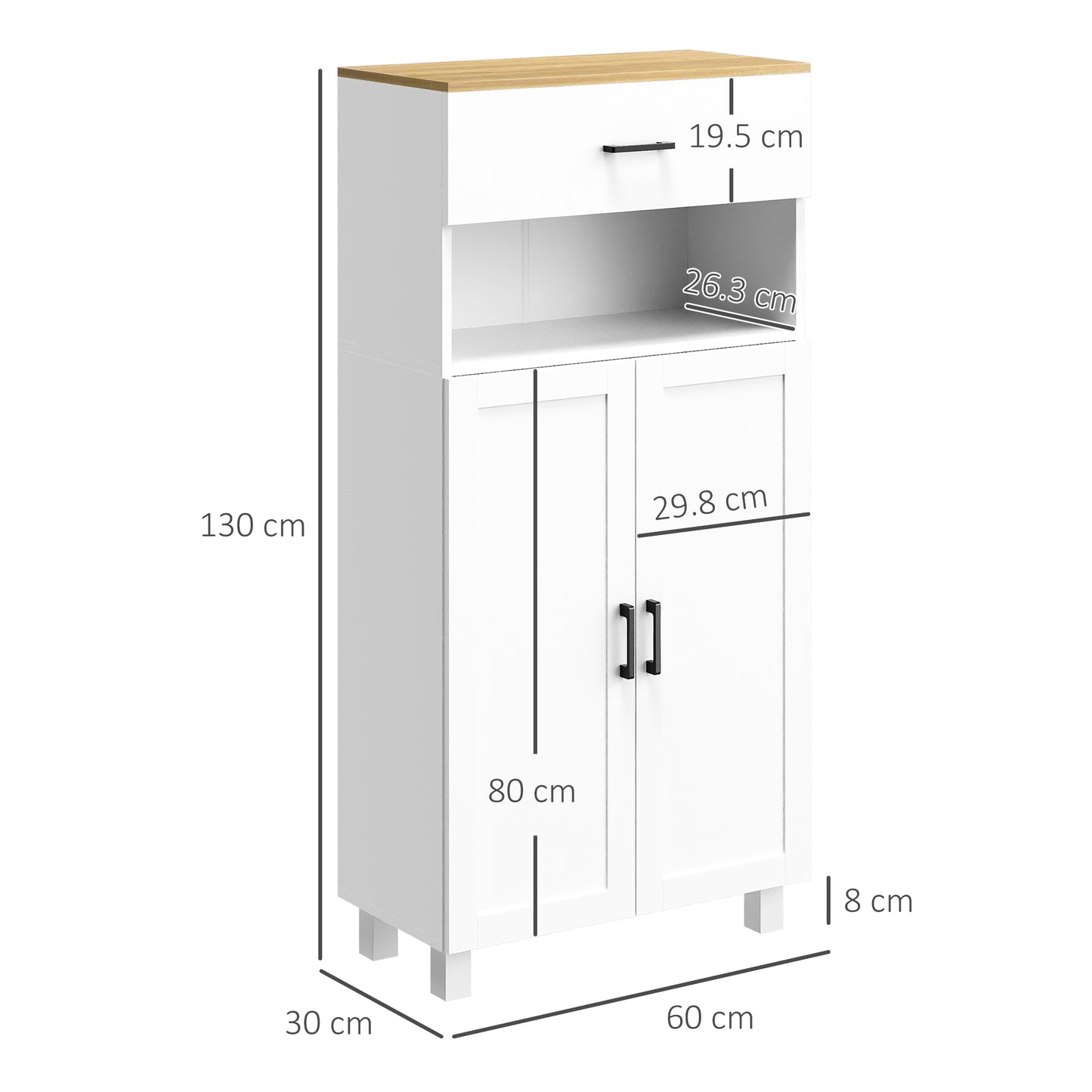 HOMCOM Sideboard, Nordic Storage Cabinet with Drawer, Doors and Open Countertop, Freestanding Kitchen Cupboard for Living Room, Dining Room, 130cm, White