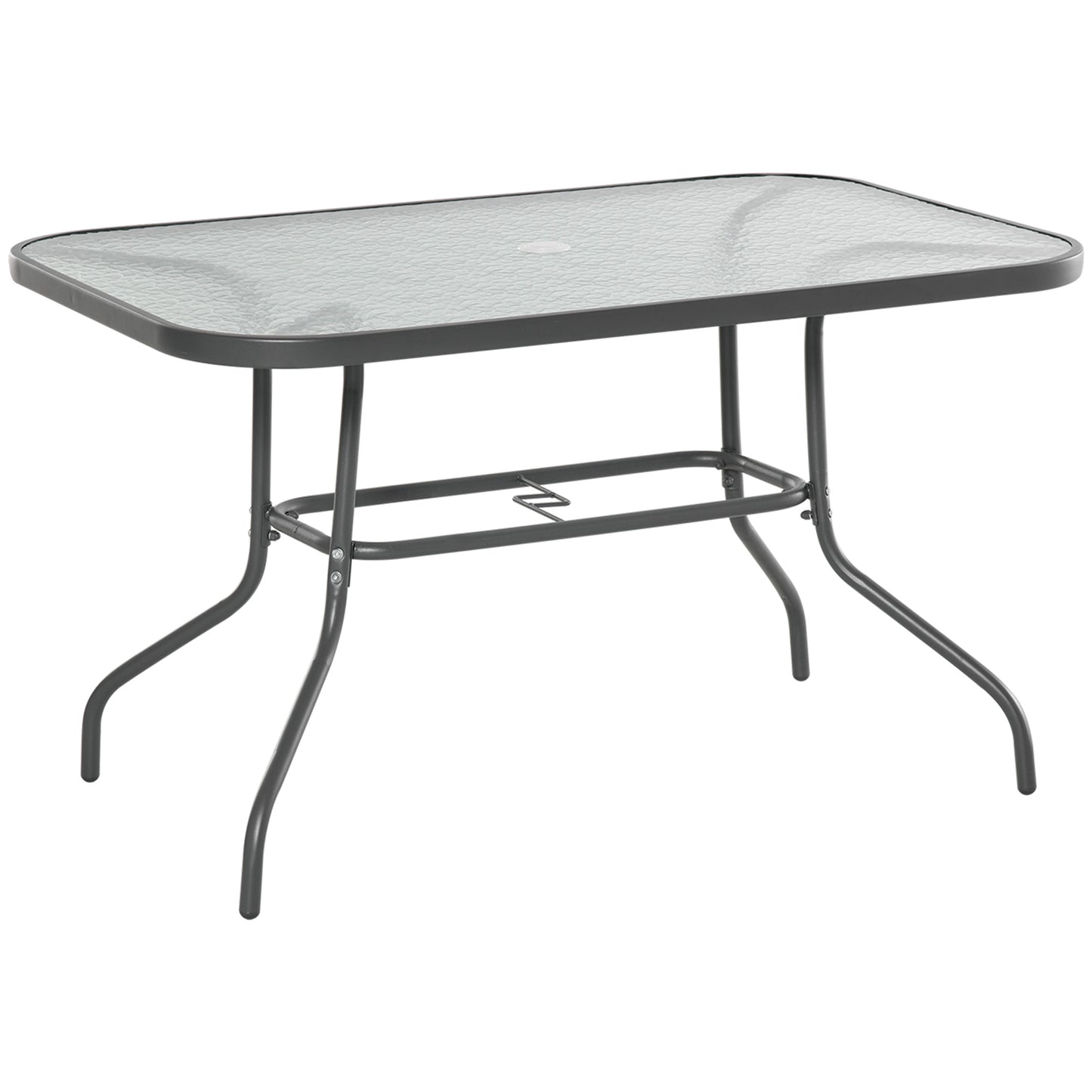 Photo of Outsunny Garden Dining Table Glass Top Metal Frame with Parasol Hole Outdoor Balcony Grey 120L x 80Wcm in 80Wcm colour on a white background