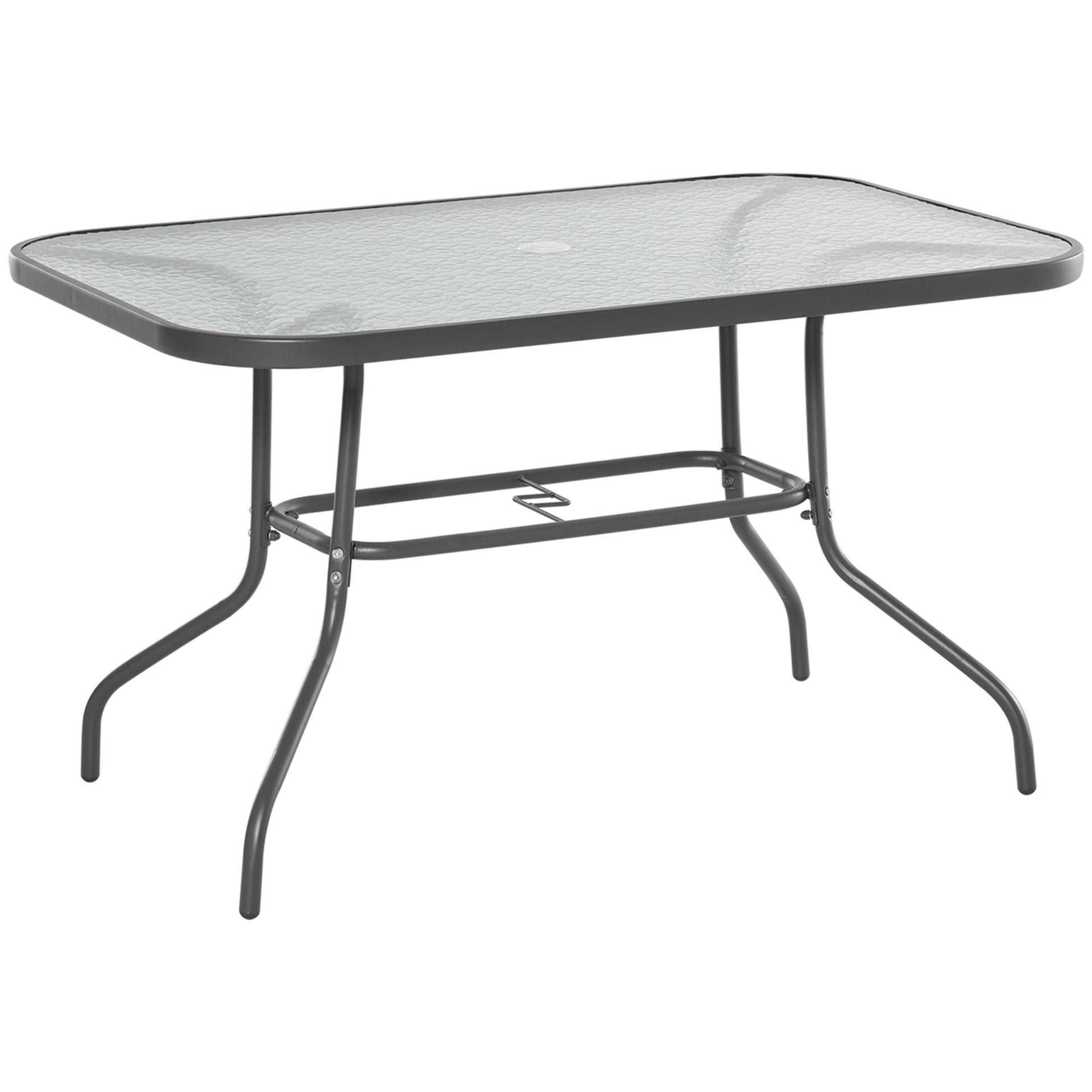 Photo of Outsunny Garden Dining Table Glass Top Metal Frame with Parasol Hole Outdoor Balcony Grey 120L x 80Wcm in 80Wcm colour on a white background