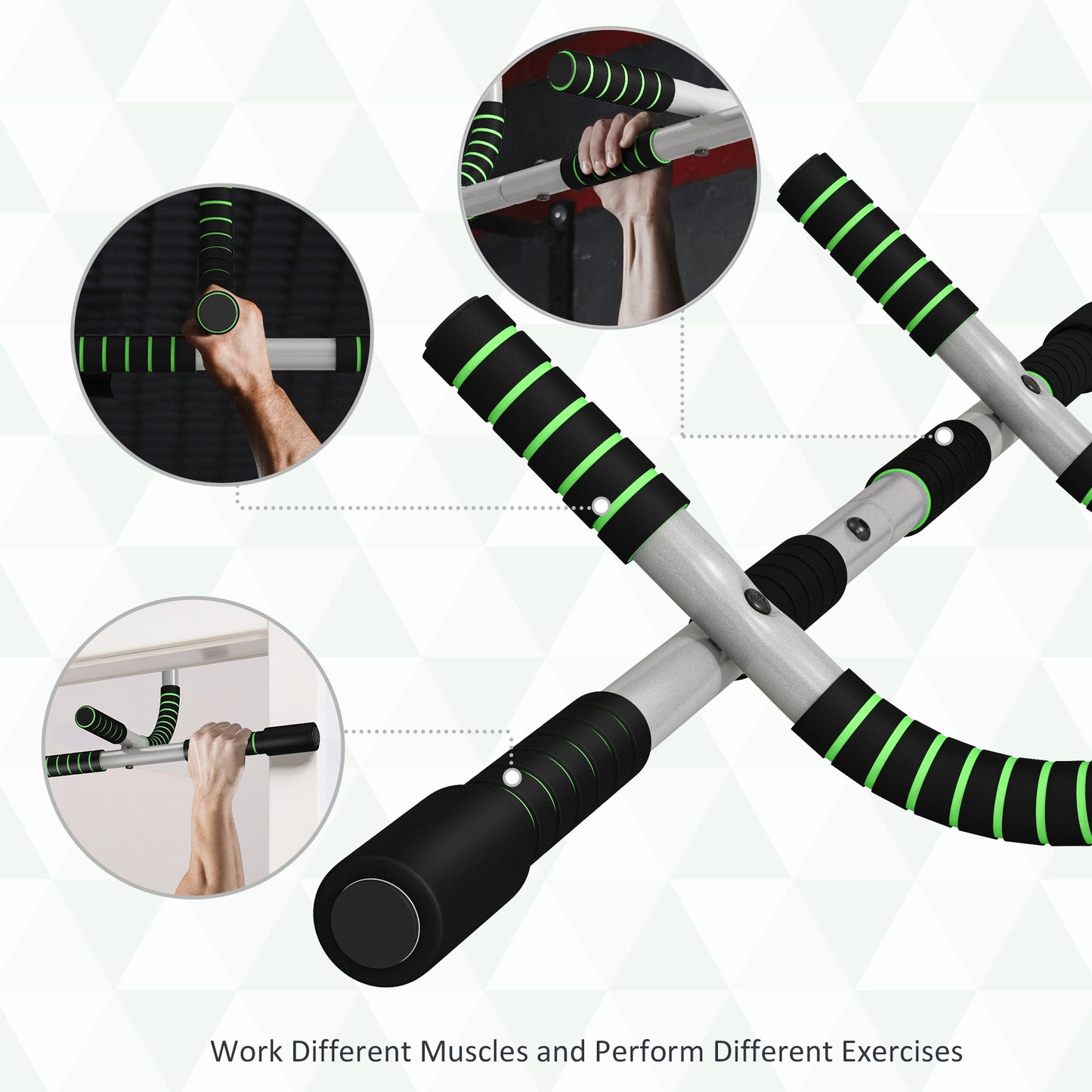 HOMCOM Doorway Pull up Bar, Door Frame Chin up Push up Bar for Home Gym Upper Body Workout, No Drilling or Screws, Green