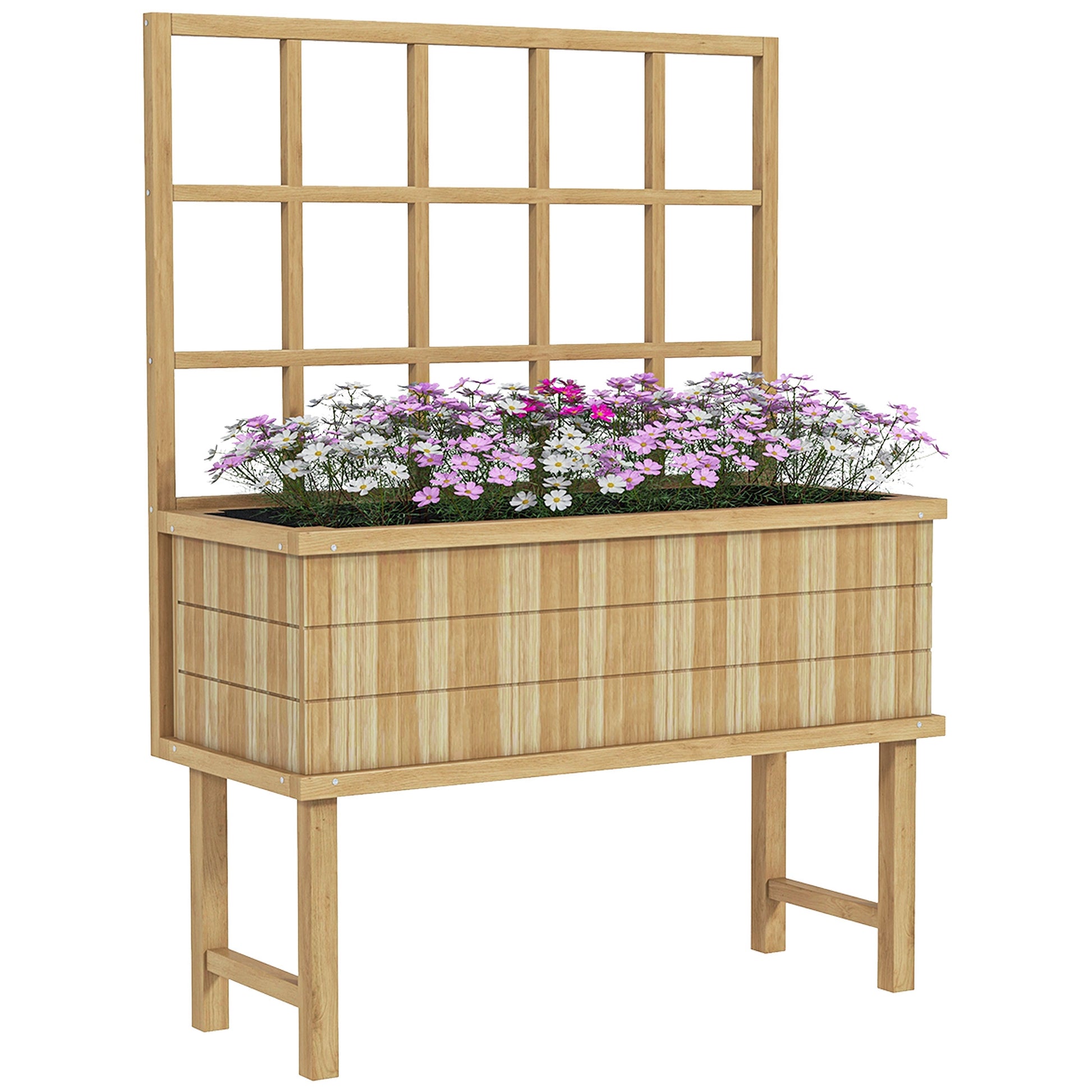 Photo of Outsunny 45 x 105cm Wooden Garden Planter, with Trellis - Natural in Natural colour on a white background