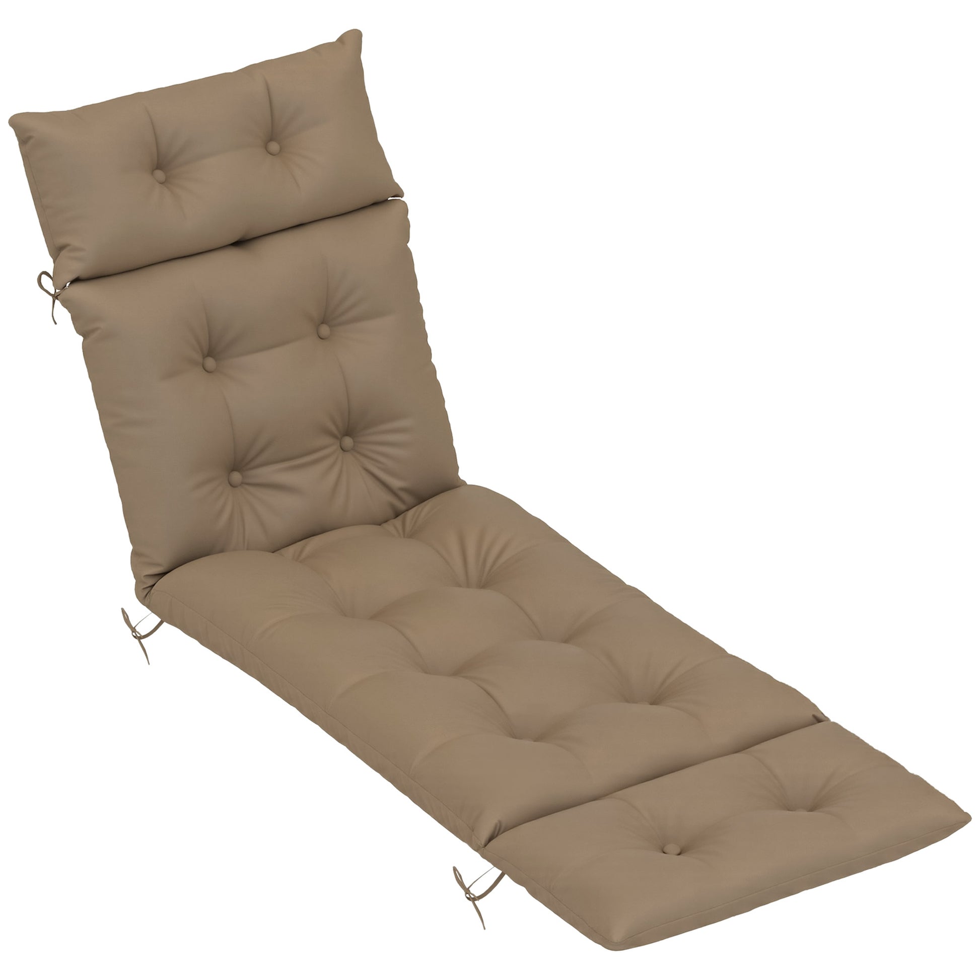 Photo of Outsunny Sun Lounger Cushion Only, 190 x 56 x 10 cm Garden Lounge Chair Cushion, UPF20+ 220gsm Fabric, Thick Sunbed Replacement Pad with 6 Ties, Khaki in Khaki colour on a white background