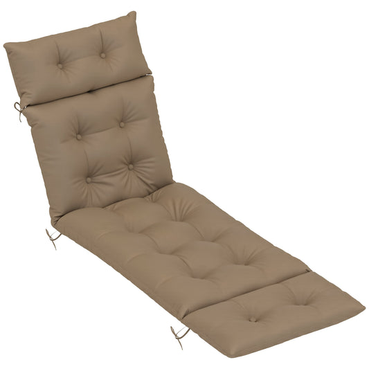 Photo of Outsunny Sun Lounger Cushion Only, 190 x 56 x 10 cm Garden Lounge Chair Cushion, UPF20+ 220gsm Fabric, Thick Sunbed Replacement Pad with 6 Ties, Khaki in Khaki colour on a white background