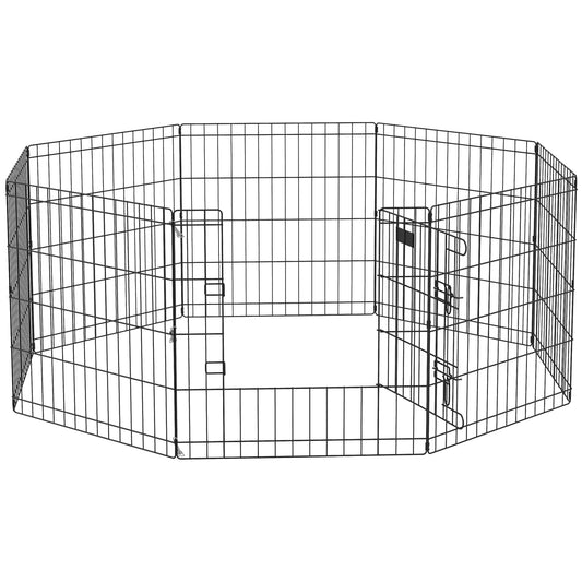 Photo of PawHut Dog Playpen, Puppy Pen, Eight-Panel Metal Fence, for Small Dogs, Indoors, Outdoors - Black in Black colour on a white background