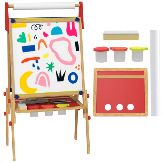 Photo of AIYAPLAY 3-in-1 Wooden Kids Easel with Paper Roll, Whiteboard, Chalkboard, Painting Accessories in Accessories colour on a white background