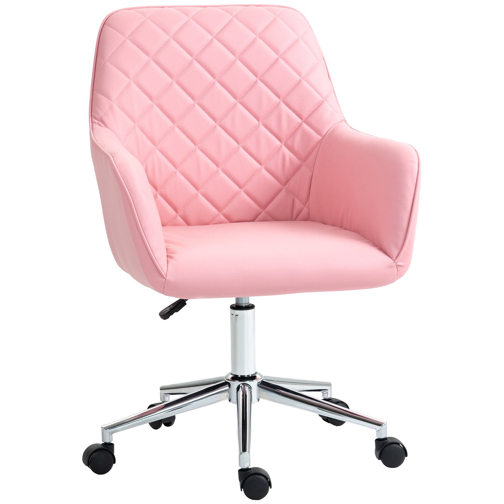 Photo of Vinsetto Office Desk Chair, Leather-Feel Fabric Computer Swivel Chair with Rolling Wheels and Adjustable Height for Home, Pink in Pink colour on a white background