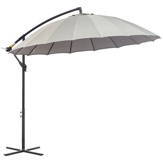 Photo of Outsunny 3(m) Cantilever Umbrella 18 Ribs & Vents Adjustable Angle for Patio Light Grey in Grey colour on a white background