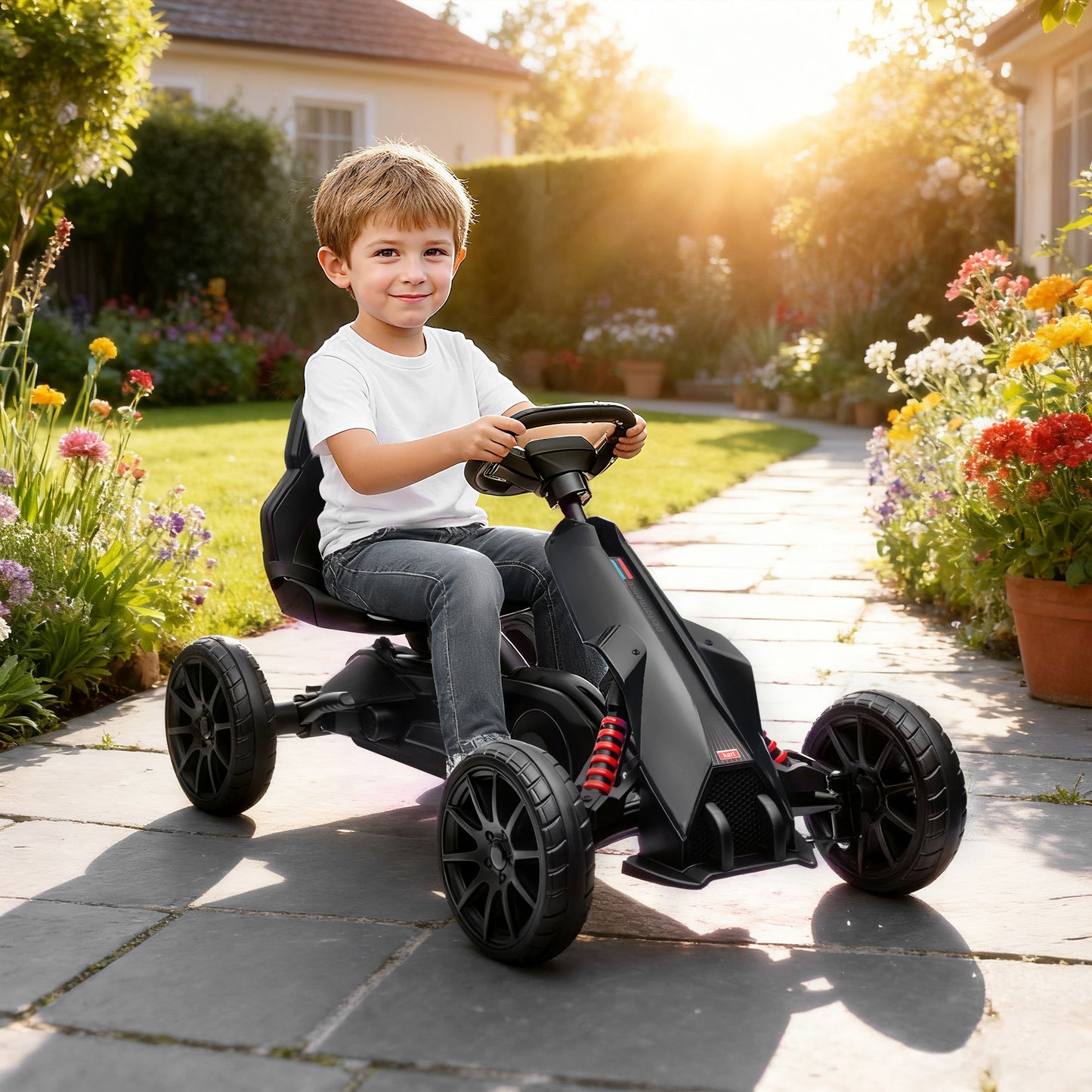 HOMCOM Kids Pedal Go Kart, with Adjustable Seat, EVA Wheels, Seat, Handbrake - Black