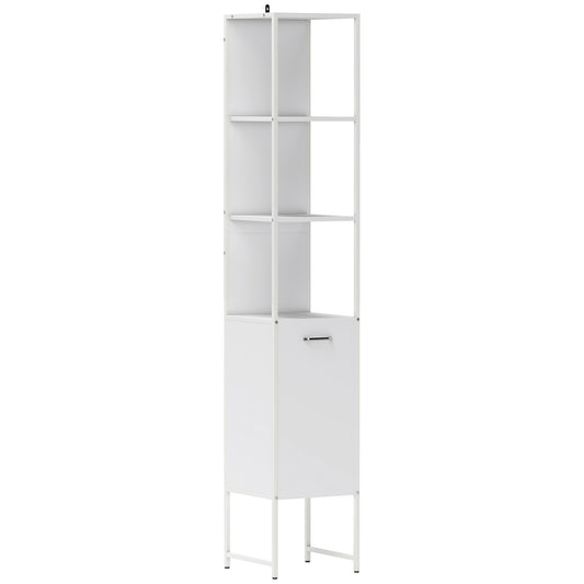 Photo of HOMCOM Tall Bathroom Cabinet with Open Shelves and Adjustable Shelf - White in White colour on a white background