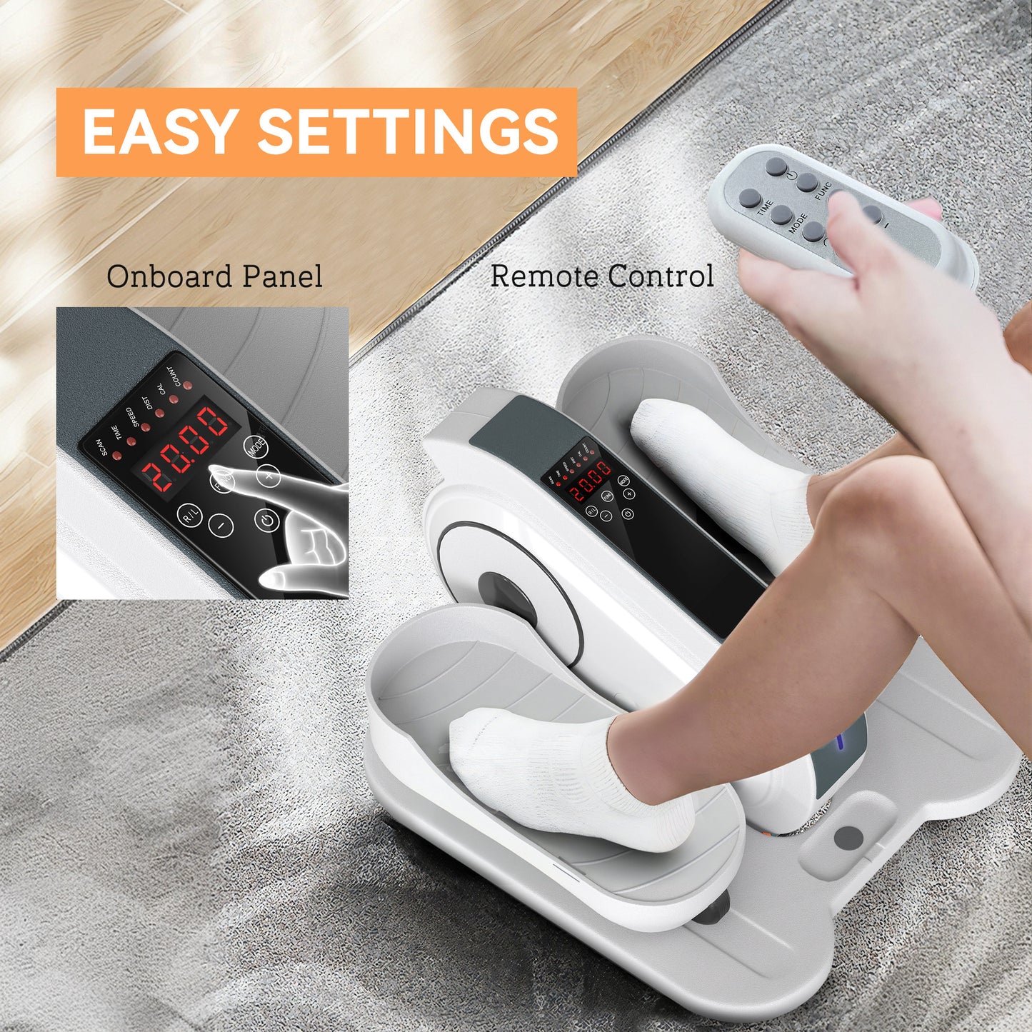 SPORTNOW Under Desk Elliptical Machine, Seated Pedal Exerciser, Mini Electric Elliptical Machine for Seniors with LCD Monitor, Remote Control and 10 Adjustable Speed, Quiet & Portable, White