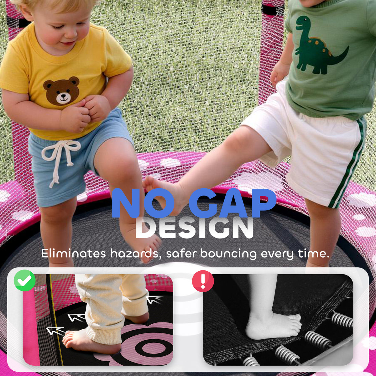 AIYAPLAY 4.6ft Toddler Trampoline w/ Safety Enclosure Net, for Indoor Outdoor Use, Ages 3-6 Years, Pink