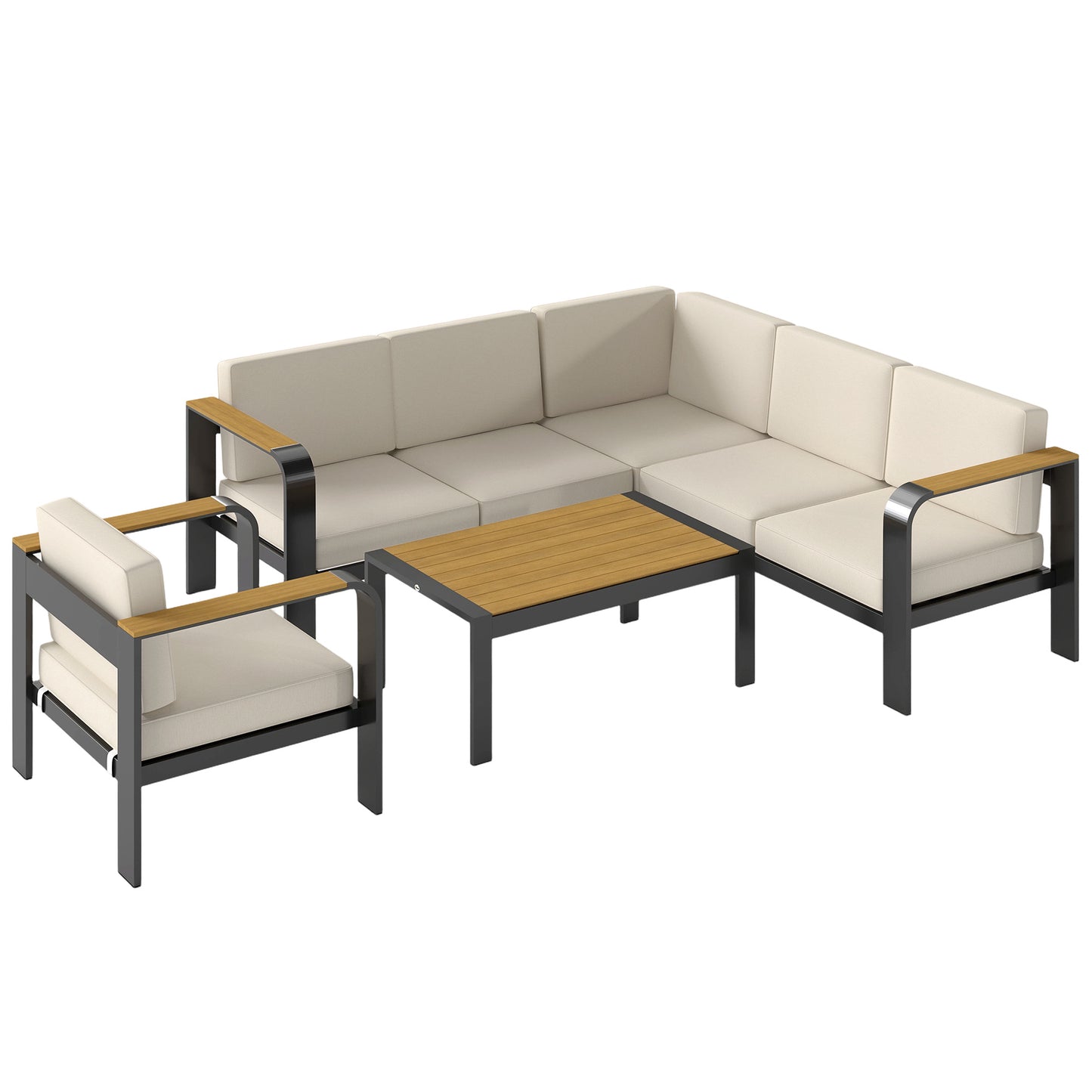 Photo of Outsunny 3 Pieces Garden Furniture Set with L-Shaped Sofa, Armchair and Coffee Table, Aluminium Garden Corner Sofa Set in Set colour on a white background