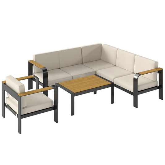 Photo of Outsunny 3 Pieces Garden Furniture Set with L-Shaped Sofa, Armchair and Coffee Table, Aluminium Garden Corner Sofa Set in Set colour on a white background