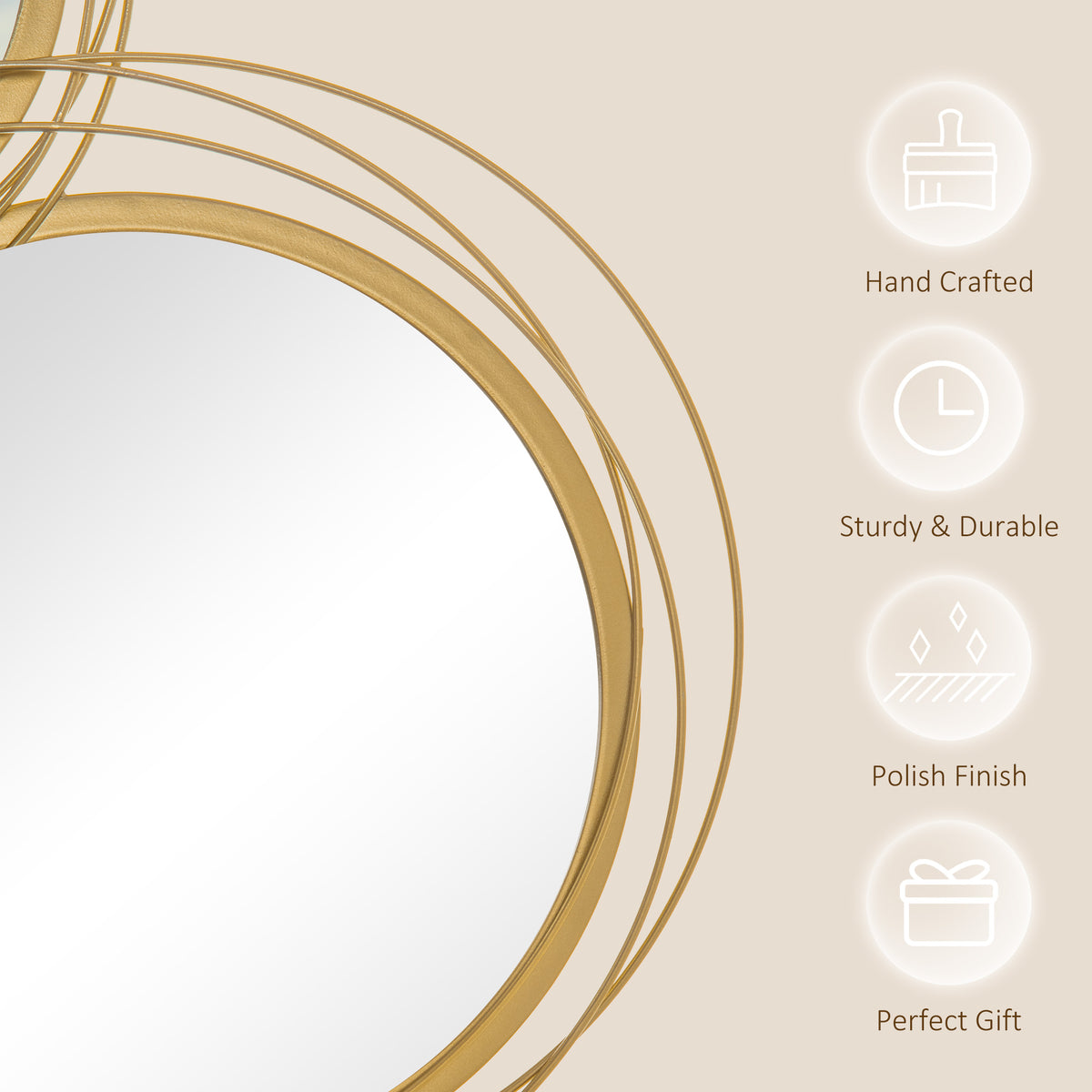 HOMCOM Metal Wall Art 56cm Modern Decorative Mirror Decor for Living Room Bedroom Dining Room, Gold