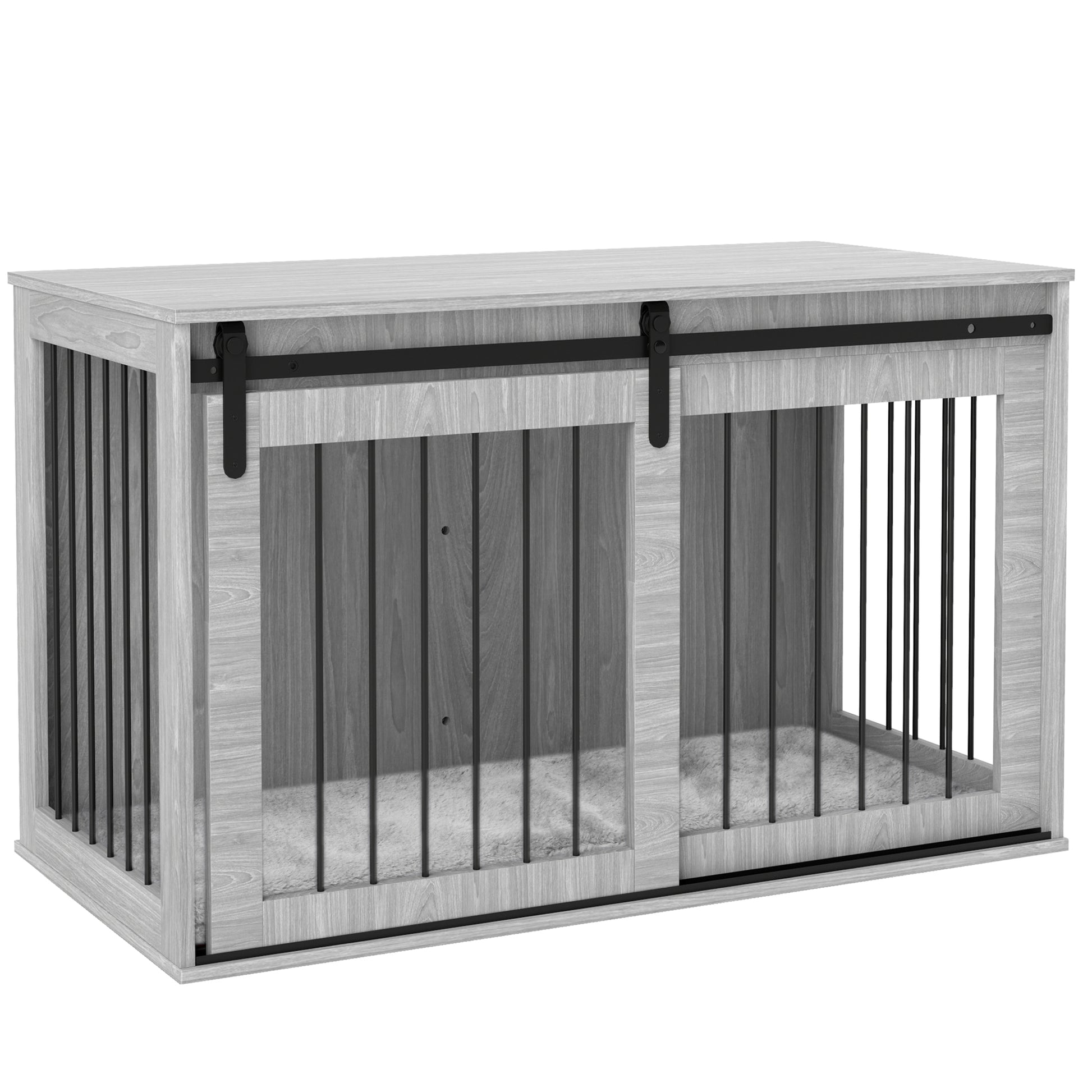Photo of PawHut 46.46'' Dog Crate Furniture with Removable Cushion & Security Latch for Extra Large Dogs - Grey in Grey colour on a white background
