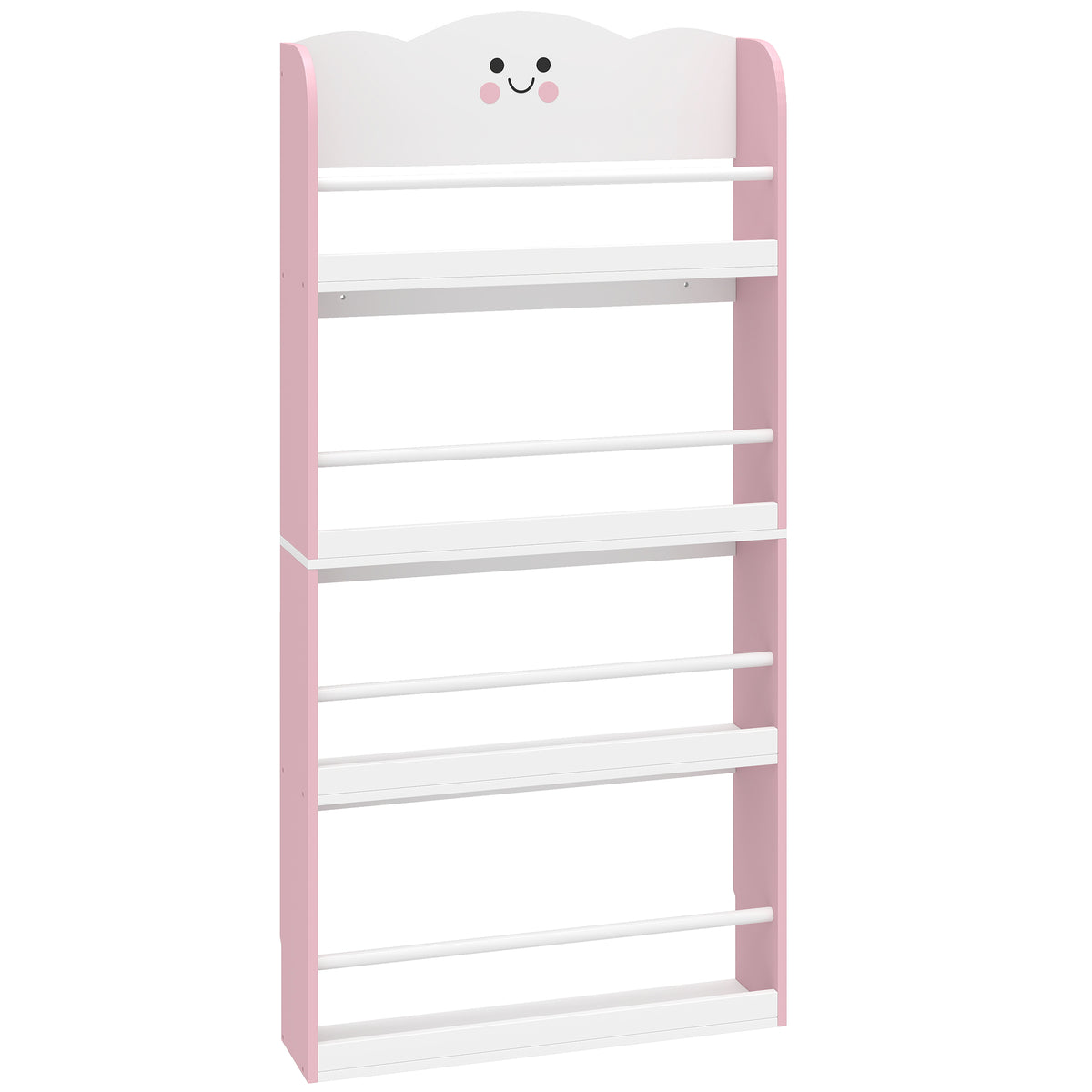 Photo of AIYAPLAY 4 Tier Kids Bookshelf, Children Bookcase with Anti-Tip Kit, Toddler Space-Saving Bookcase for Kids Room, Playroom, Pink in Pink colour on a white background