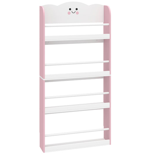 Photo of AIYAPLAY 4 Tier Kids Bookshelf, Children Bookcase with Anti-Tip Kit, Toddler Space-Saving Bookcase for Kids Room, Playroom, Pink in Pink colour on a white background