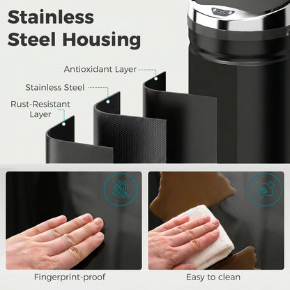 HOMCOM black sensor bin with stainless steel housing detail and fingerprint-resistant finish