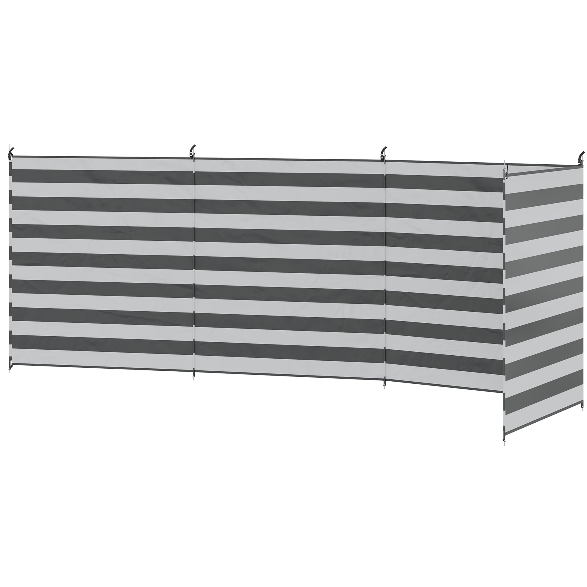 Photo of Outsunny 4 Pole Camping Windbreaks, Beach Wind Shield Shelter with Carry Bag and Steel Poles, 540cm x 150cm, Grey and White in White colour on a white background