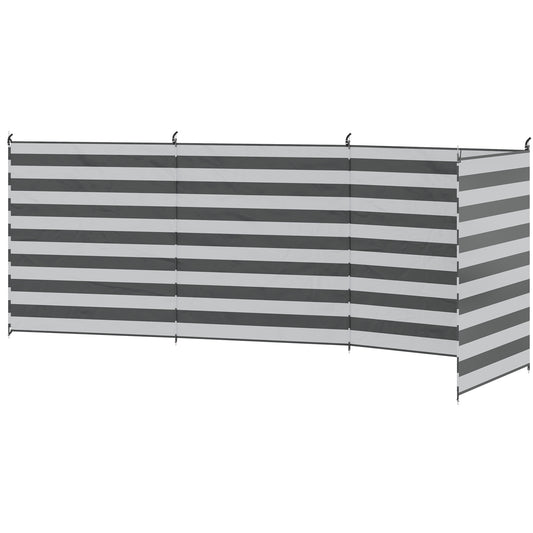 Photo of Outsunny 4 Pole Camping Windbreaks, Beach Wind Shield Shelter with Carry Bag and Steel Poles, 540cm x 150cm, Grey and White in White colour on a white background