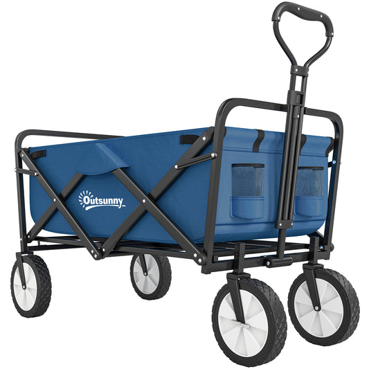 Photo of Outsunny 135L Festival Trolley on Wheels, Folding Wagon Camping Trolley Cart with Adjustable Handle, Dual Brakes, Portable Wagon Cart for Outdoor, Garden, Shopping, Fishing, Navy Blue in Blue colour on a white background