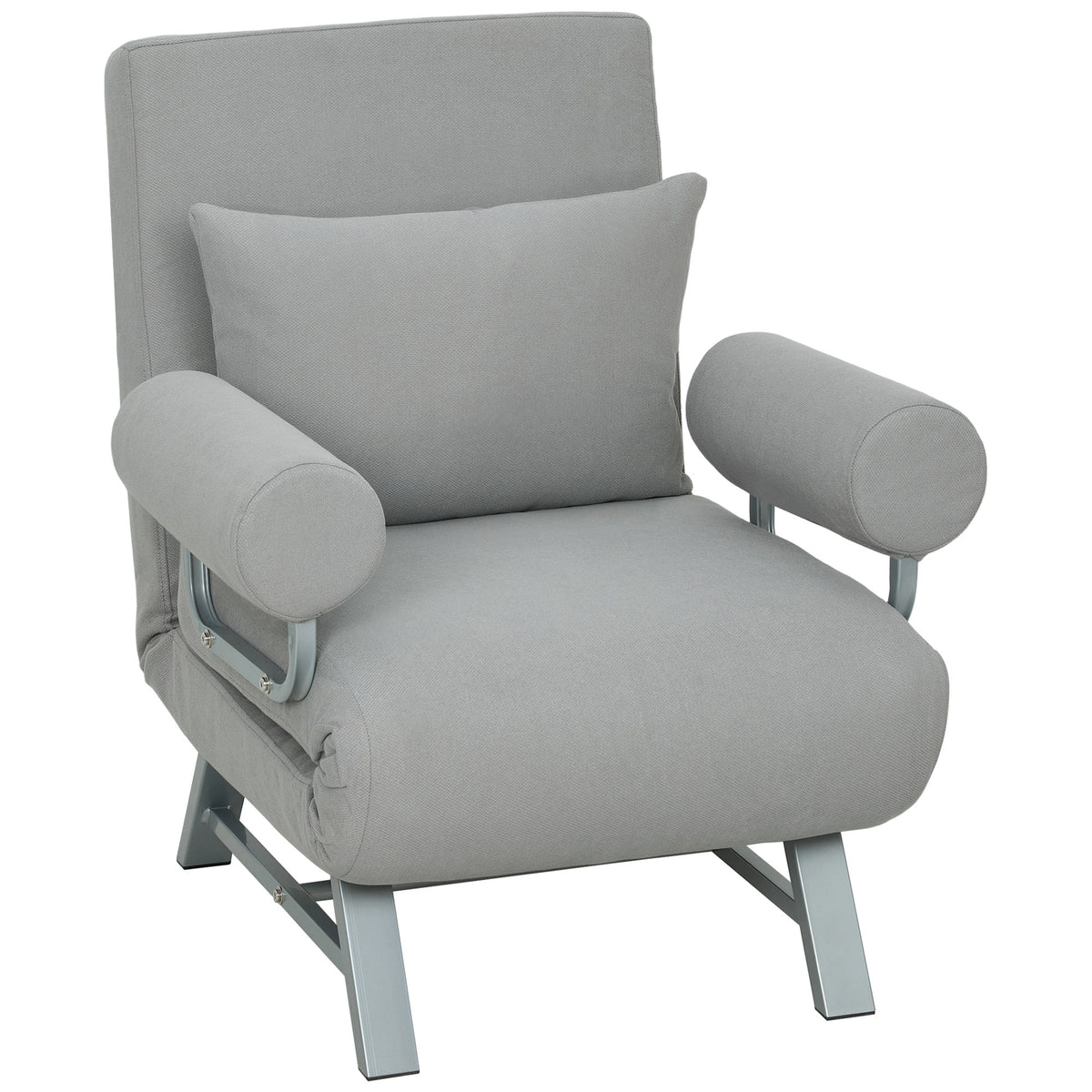 Photo of HOMCOM Single Sofa Bed, 3-in-1 Convertible Folding Chair Bed with Adjustable Backrest, Removable Armrests, Light Grey in Grey colour on a white background