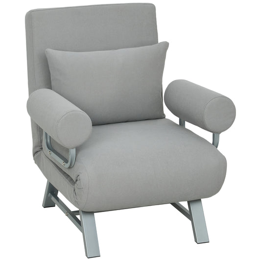 Photo of HOMCOM Single Sofa Bed, 3-in-1 Convertible Folding Chair Bed with Adjustable Backrest, Removable Armrests, Light Grey in Grey colour on a white background