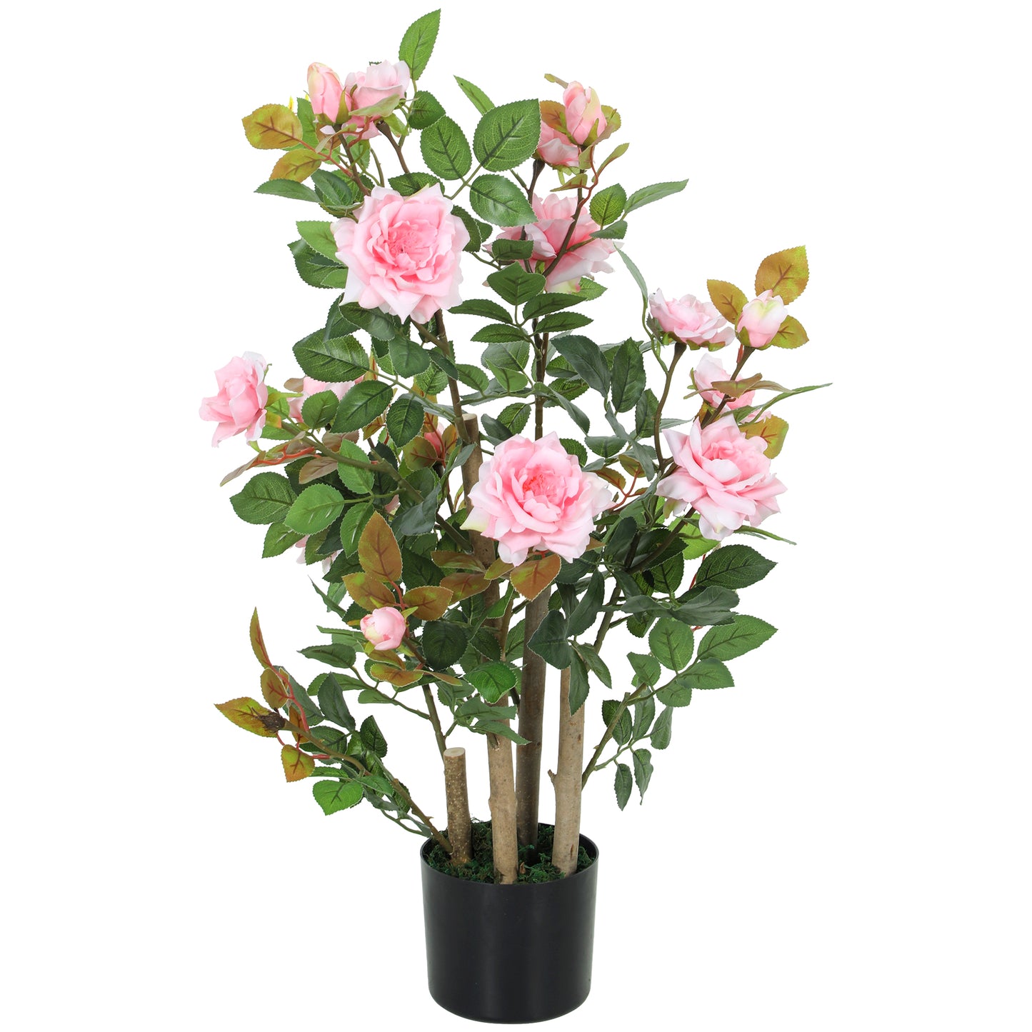 Photo of HOMCOM 90cm Artificial Rose Tree, Decorative Fake Plant with 344 Silk Leaves 17 Flowers for Outdoor Indoor Decor, Pink in Pink colour on a white background
