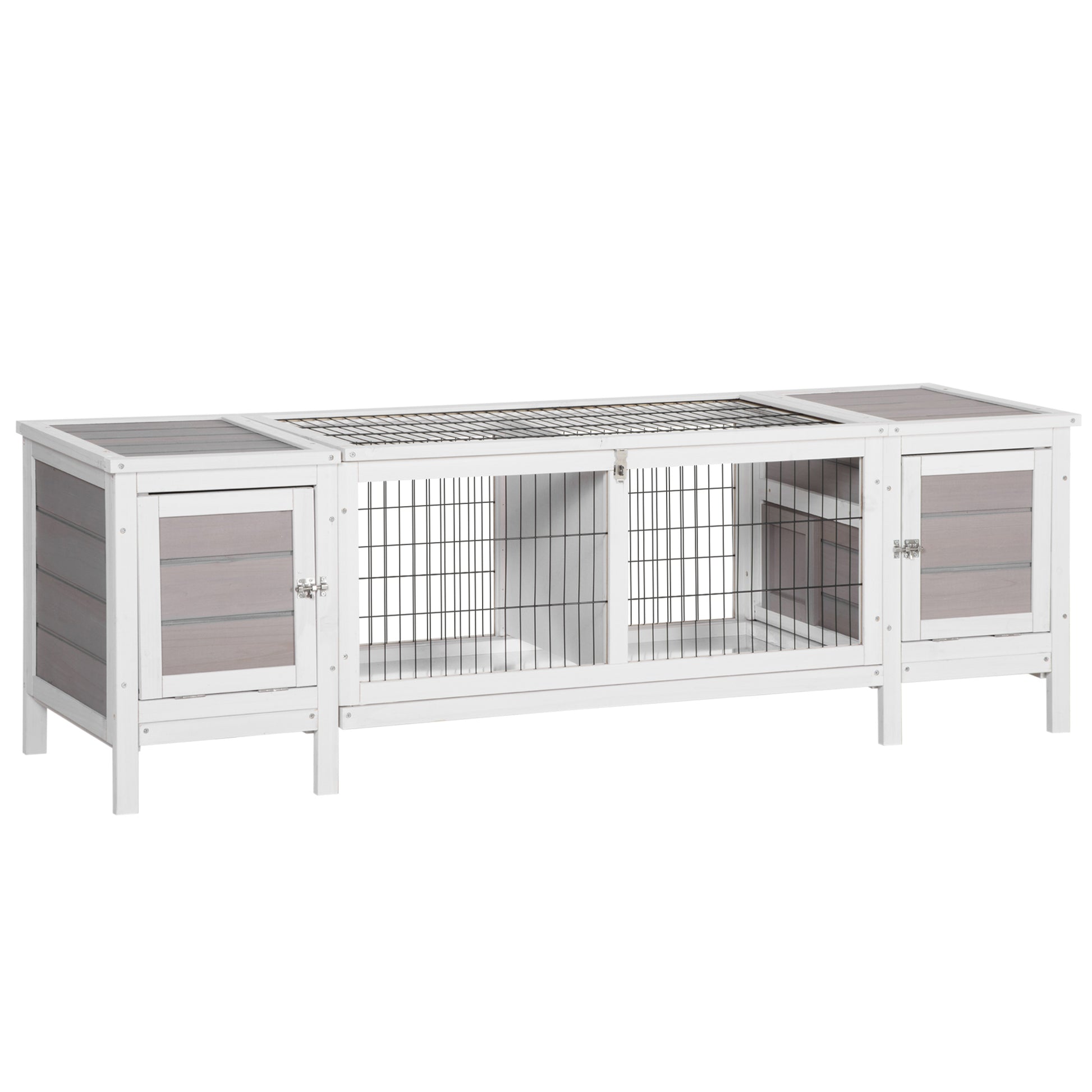 Photo of PawHut Rabbit Hutch and Run, with Removable Tray - Grey in Grey colour on a white background