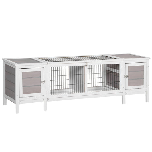Photo of PawHut Rabbit Hutch and Run, with Removable Tray - Grey in Grey colour on a white background