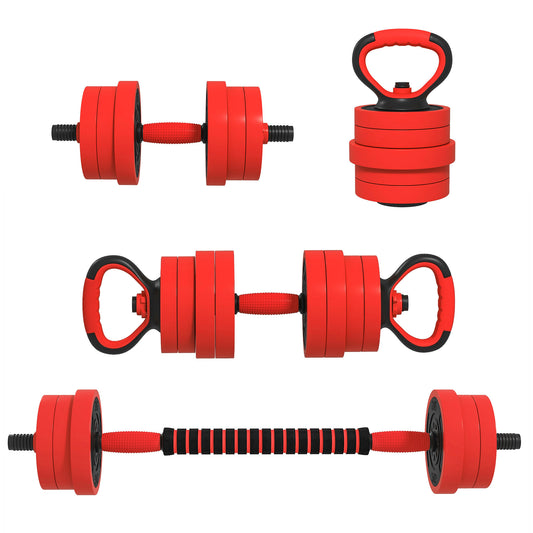 Photo of SPORTNOW 20kg 6-In-One Adjustable Weight Dumbbells Set, Barbell, Kettlebell, Push Up Stand - Red in Red colour on a white background