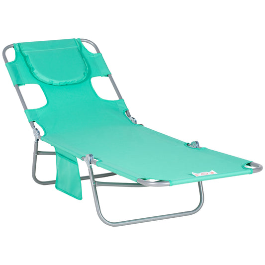 Photo of Outsunny Foldable Sun Lounger with Reading Hole - Green in Green colour on a white background