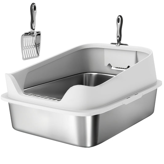 Photo of PawHut XL Stainless Steel Cat Litter Box with High Sides, Metal Scoop, 60 x 40 x 30 cm in cm colour on a white background